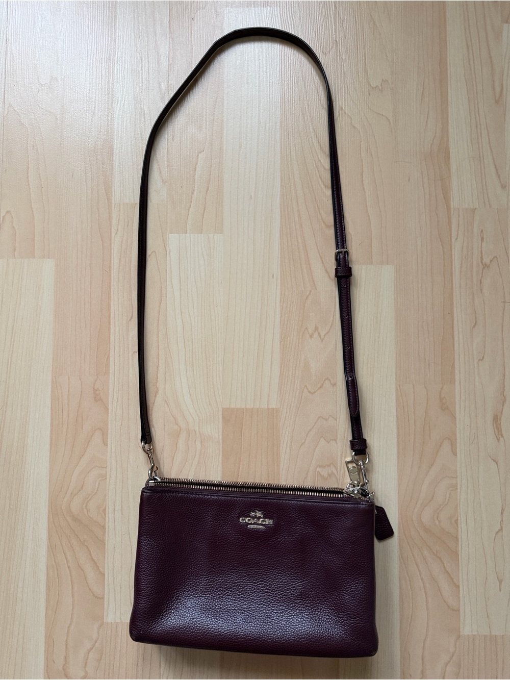 Coach Pebbled Leather Crossbody Bag in Burgundy